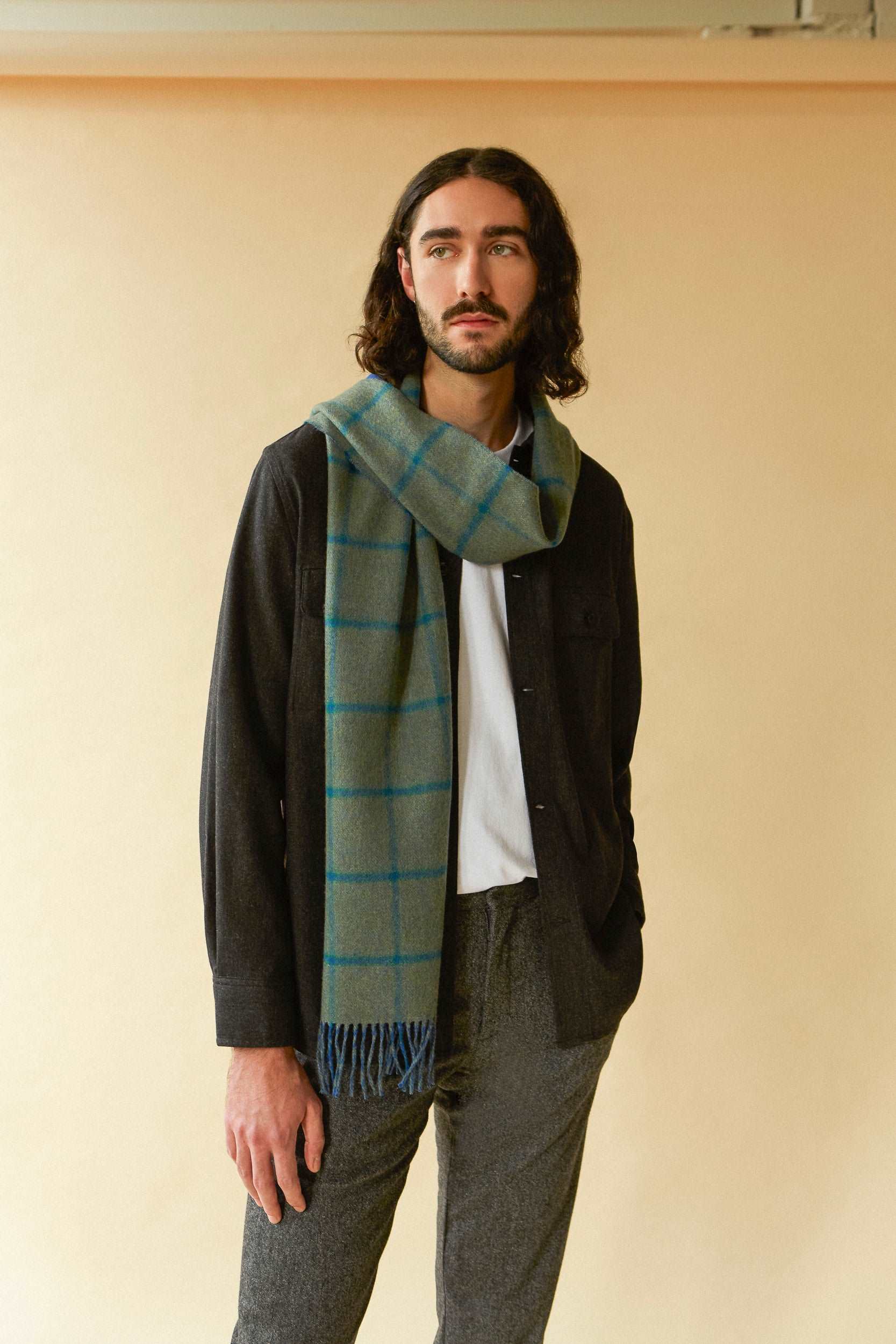新品◎かぐれ◎TWEED MILL Lambswool Stole/BLUGRN Lambswool Beanie - MeanderApparel